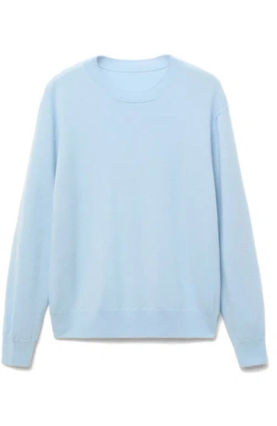 Mango 100% Wool Fine-knit Sweater Sky Blue In Blue