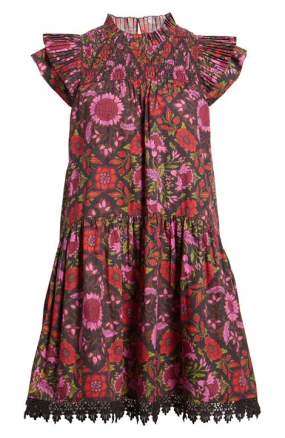 Love The Label Poppy Print Drop Waist Minidress In Multi