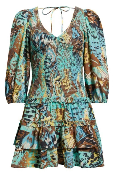 Love The Label Audrey Long Sleeve Mini Dress In Born To Fly Print In Blue