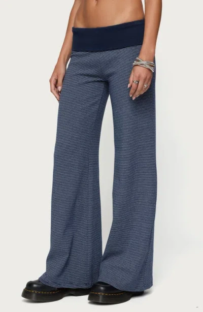 Edikted Amarna Striped Fold Over Pants In Blue