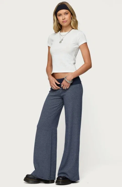 Edikted Amarna Striped Fold Over Pants In Blue