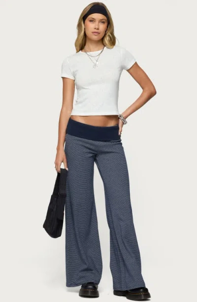 Edikted Amarna Striped Fold Over Pants In Blue