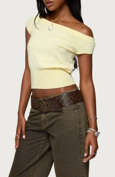 Edikted Michaela Off Shoulder Knit Top In Yellow