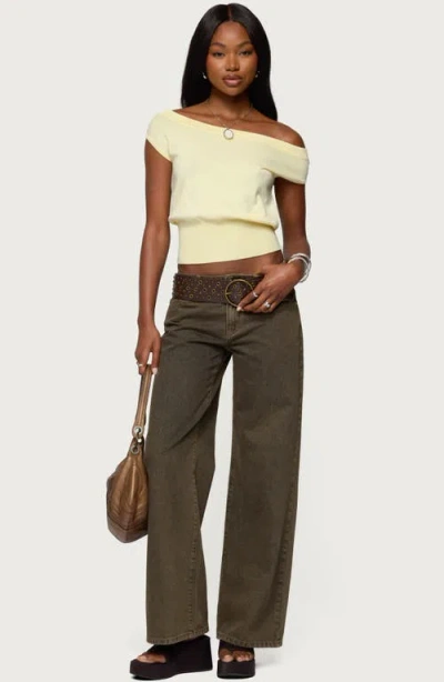 Edikted Michaela Off Shoulder Knit Top In Yellow