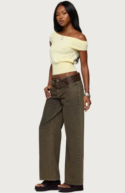 Edikted Michaela Off Shoulder Knit Top In Yellow