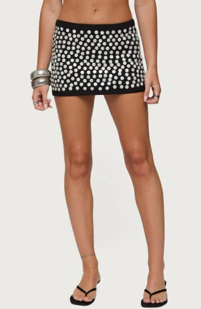 Edikted Ada Iridescent Button Knit Mini Skirt In Black