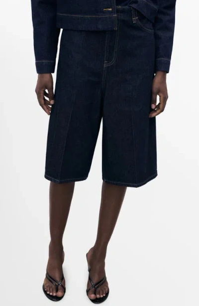 Mango Wide Leg Denim Bermuda Shorts In Animal Print