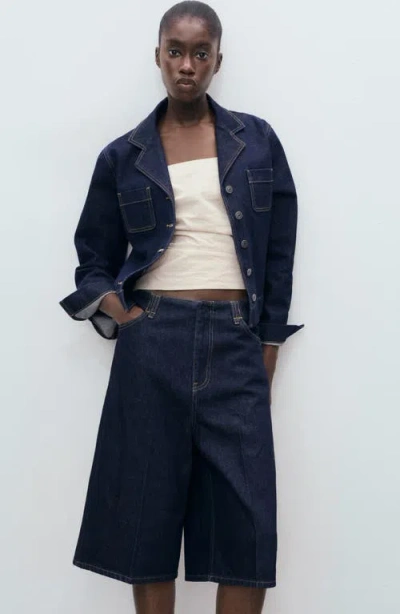 Mango Wide Leg Denim Bermuda Shorts In Animal Print