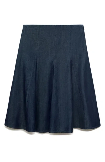 Mango Pleated Denim Skirt Open Blue In Blue