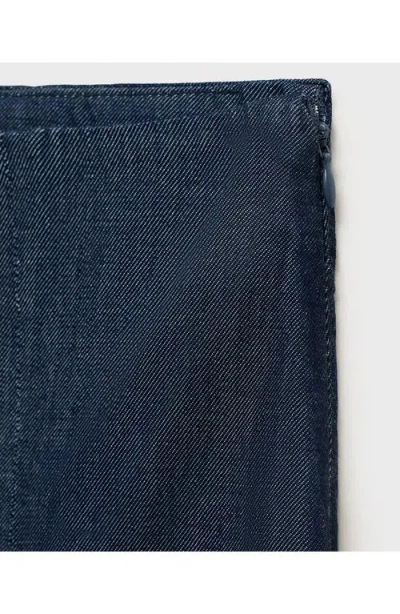 Mango Pleated Denim Skirt Open Blue In Blue