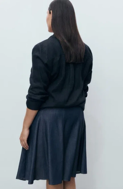 Mango Pleated Denim Skirt Open Blue In Blue