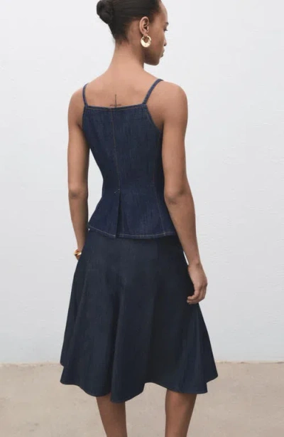 Mango Pleated Denim Skirt Open Blue In Blue