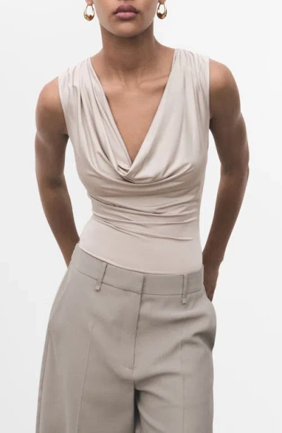 Mango Bodysuit With Draped Neckline Light/pastel Grey In Neutral