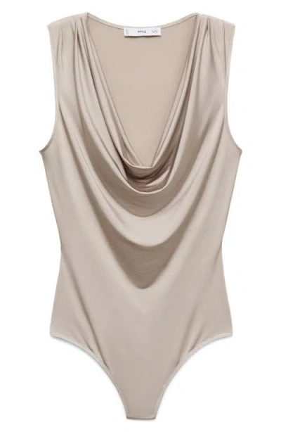 Mango Bodysuit With Draped Neckline Light/pastel Grey In Neutral