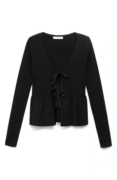 Mango Tie Front Cardigan In Black