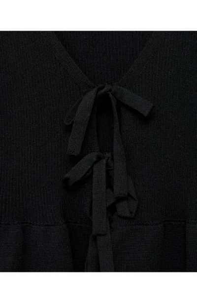 Mango Tie Front Cardigan In Black