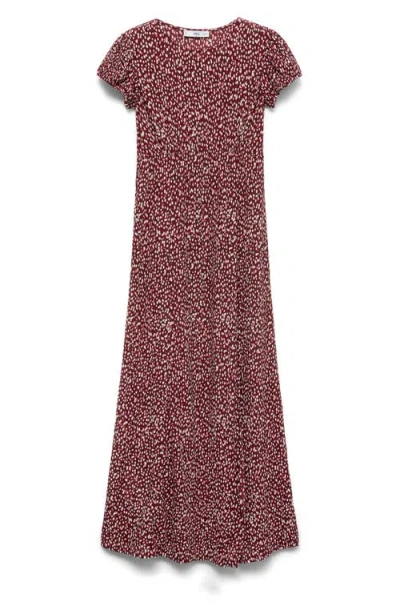 Mango Floral Puff Sleeve Pleated Maxi Dress In Brown