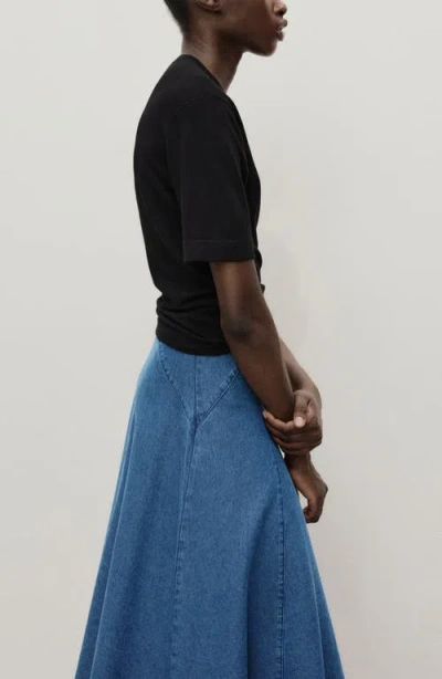 Mango Denim Midi-skirt With Stitching Medium Blue In Blue