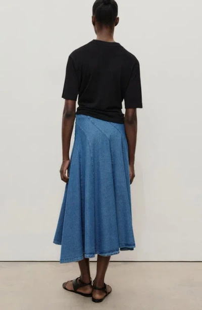 Mango Denim Midi-skirt With Stitching Medium Blue In Blue