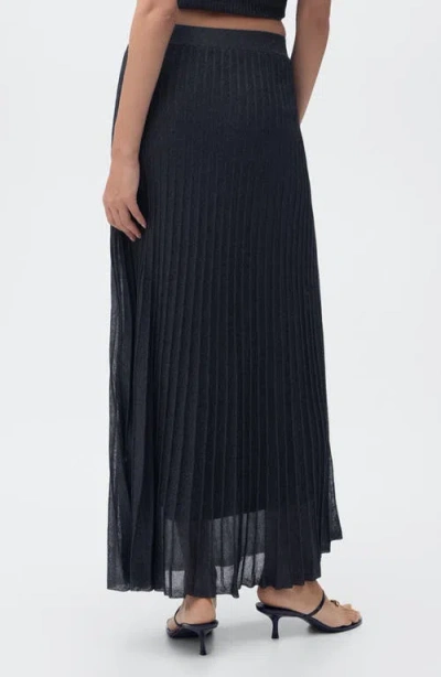 Mango Metallic Knit Pleated Skirt In Blue