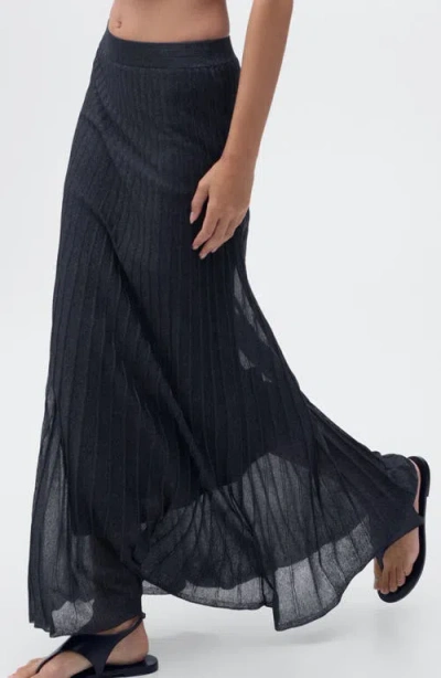 Mango Metallic Knit Pleated Skirt In Blue