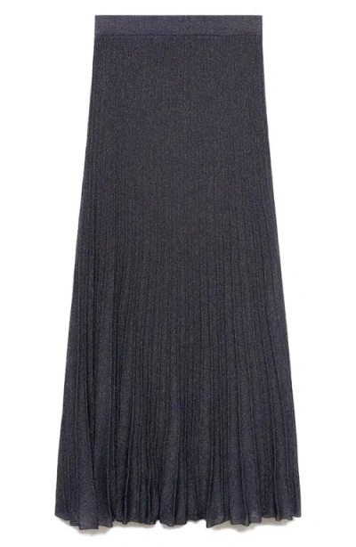 Mango Metallic Knit Pleated Skirt In Blue