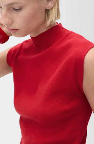 Mango Mock Neck Sleeveless Knit Top In Red
