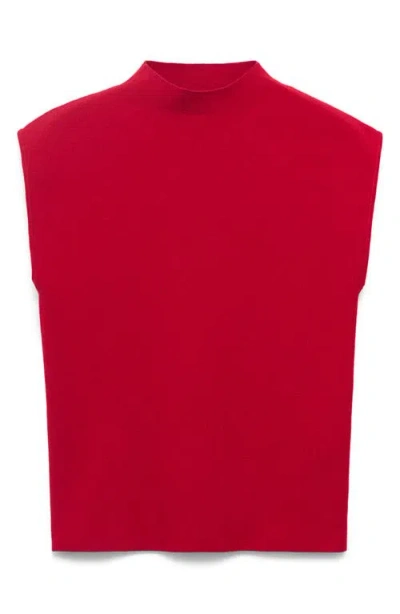 Mango Mock Neck Sleeveless Knit Top In Red