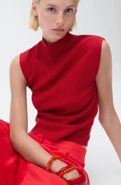 Mango Mock Neck Sleeveless Knit Top In Red