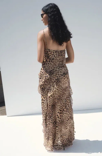 Mango Leopard-print Ruffle Dress With Opening Ecru In Neutral