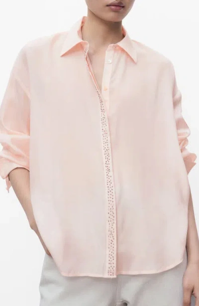 Mango Modal Shirt With Rhinestones Pastel Pink In Pink