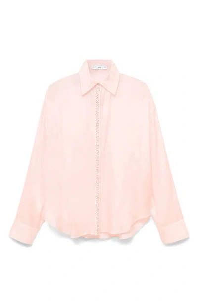 Mango Modal Shirt With Rhinestones Pastel Pink In Pink