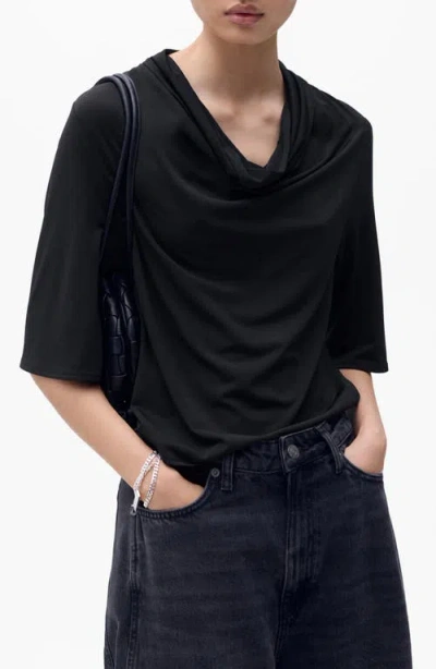 Mango Drape Neck Top In Black