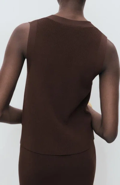 Mango Button Front Knit Vest In Brown