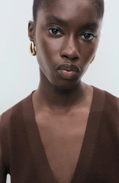 Mango Button Front Knit Vest In Brown