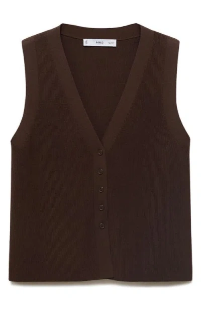 Mango Button Front Knit Vest In Brown