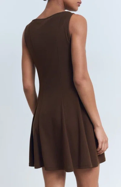 Mango Cotton Mix Sleeveless Pleat Detail Mini Dress In Brown