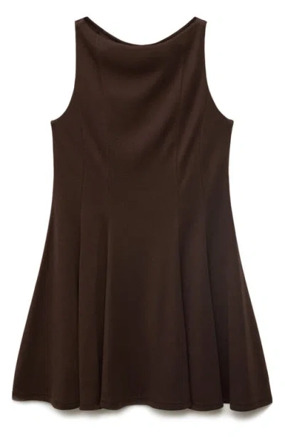 Mango Cotton Mix Sleeveless Pleat Detail Mini Dress In Brown