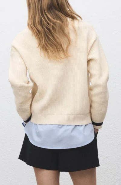 Mango Mixed Media Layered Look V-neck Sweater In Neutral