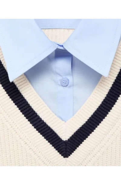 Mango Mixed Media Layered Look V-neck Sweater In Neutral