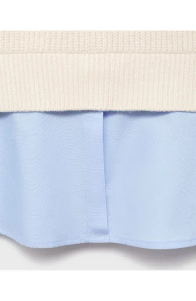 Mango Mixed Media Layered Look V-neck Sweater In Neutral