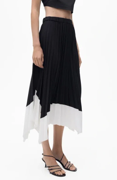 Mango Pleated Asymmetric Skirt Black In Black