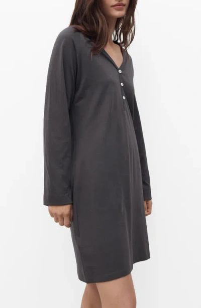 Mango Cotton Nightdress With Button Detail Charcoal In Black
