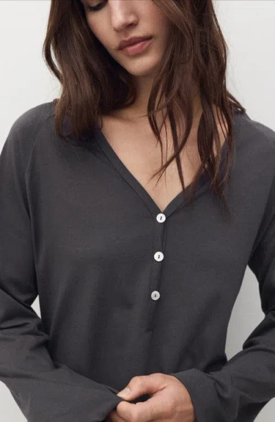 Mango Cotton Nightdress With Button Detail Charcoal In Black