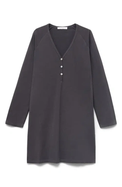 Mango Cotton Nightdress With Button Detail Charcoal In Black