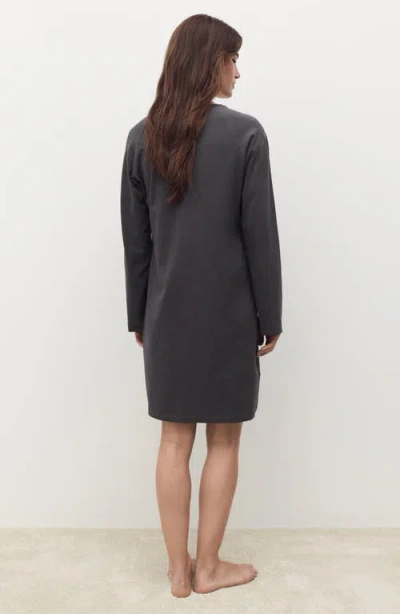 Mango Cotton Nightdress With Button Detail Charcoal In Black