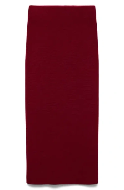 Mango Fine Knit Midi Skirt In Burgundy