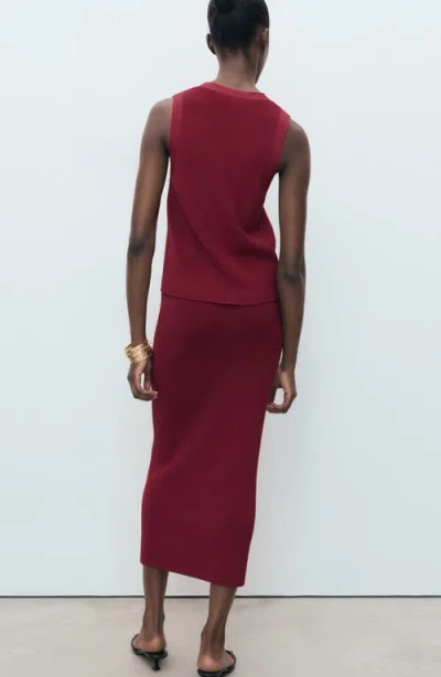 Mango Fine Knit Midi Skirt In Burgundy