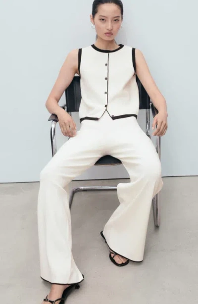 Mango Contrasting Low-rise Knitted Trousers Ecru In Animal Print