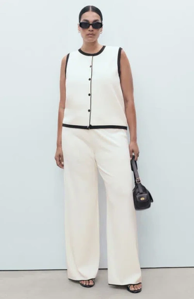 Mango Contrasting Low-rise Knitted Trousers Ecru In Animal Print